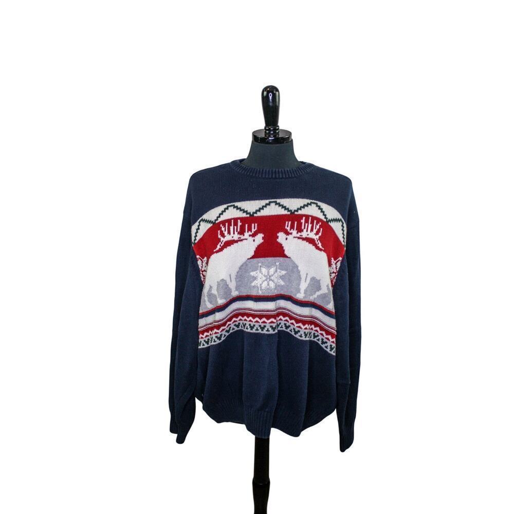 Vintage Dockers Holiday Sweater Reindeer Snowflake Caribou Crewneck